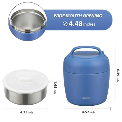 Image of Thermo Food Jar for Hot Food Adults 32OZ Soup Thermo Lunch Containers Wide Mouth Vacuum Insulated Stainless Steel Leakproof Bento Box with Spoon (New) (NEW-BLUE)