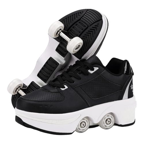 Roller Skate Shoes for Girls, Kids, Women, Men,Double-Row Skating Shoes,Retractable Wheels Sneakers,Adjustable Parkour Roller Skates,Deformation Sneakers Outdoor (HY, 8 Women/7 Men/7 Big Kid) by UonrvaoN - Used condition - US$43.17