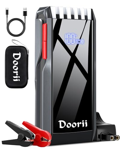 DOORII 012 Arrancador de Coches 4000A, 12V Arrancador de Baterias de Coches (9 L de Gas o 7 L diésel,) Jump Starter potenciador de batería de Coche con luz LED integrada