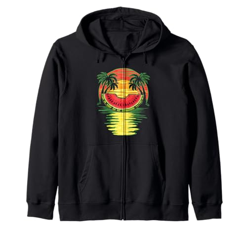 Watermelon Tropical Sunset Vegan Fruit Lovers Zip Hoodie