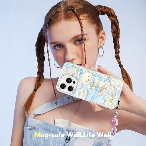 Coque iPhone 15 Pro Magsafe Fingic fleur peinture 3D phosphorescente