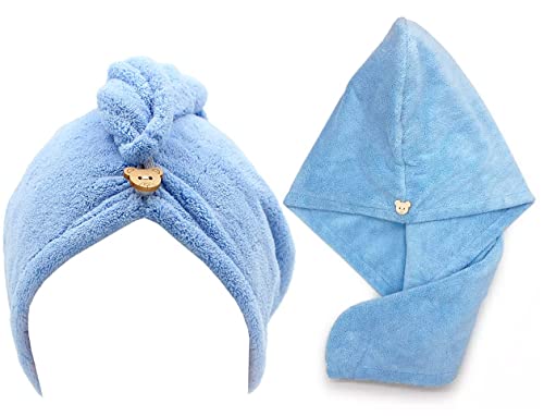 Image of Microfiber Women's Plain Pattern Hair Towel Wrap 400 GSM, Absorbent Towel Hair-Drying Bathrobe Magic Hair Warp Towel Super Quick Hair Drying Cap Towel -Pack of 1 (Sky Blue)