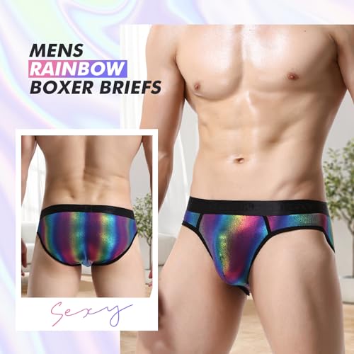 Mens Rainbow Boxer Briefs Sexy Thongs Underwear Striped Panties2
