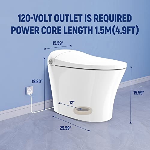 Dozti Heated Seat Smart Toilet, Elegant Dual Flush One-Piece Modern Toilet 1/1.27 Gpf, Automatic Flush Tankless Toilet Without Bidet, 16.5 Inch Standard Seat Height #TOP5