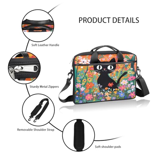 Bolso para portátil negro con flores, 15 pulgadas miniatura 4