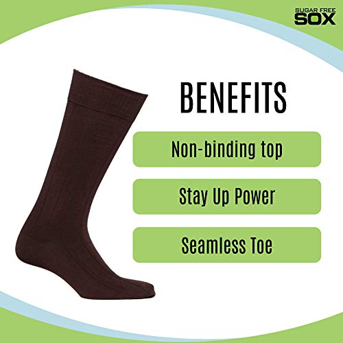 Diabetic Socks for Men by Sugar Free Sox Mid-Calf Ribbed 3 Pairs | Improve Foot Health Comfort Circulation | Seamless Toe | Non-Binding Top (10-13, Brown) - Thumbnail 5