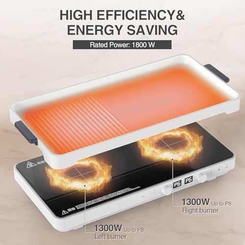 Image of ANHANE Induction Cooktop with Removable Cast Iron Griddle, 1800W Portable 2 Burner Electric Stove,110V Countertop Hot Plate for Indoor Grill,Steak & Pancake,Precision Temp Control,Timer & Child Lock