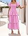 ZESICA Women's 2025 Summer Boho Midi Dress Short Puff Sleeve Flowy A Line Tiered Beach Vacation Long Dresses,Pink,Small