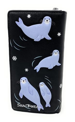 Shag Wear Seal Family Large Animal Wallet for Women and Teen Girls Vegan Faux Leather 7" Black2
