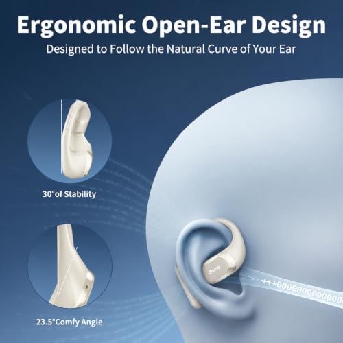 Image of OHAYO Open Ear Headphones,Earbuds with Ergonomic Earhook,Bluetooth Headphones 5.4 with Smart Digital Display,40H Playtime,IPX6 Waterproof,Touch Control Earphones Fit Cycling,Running,Workout(Beige)
