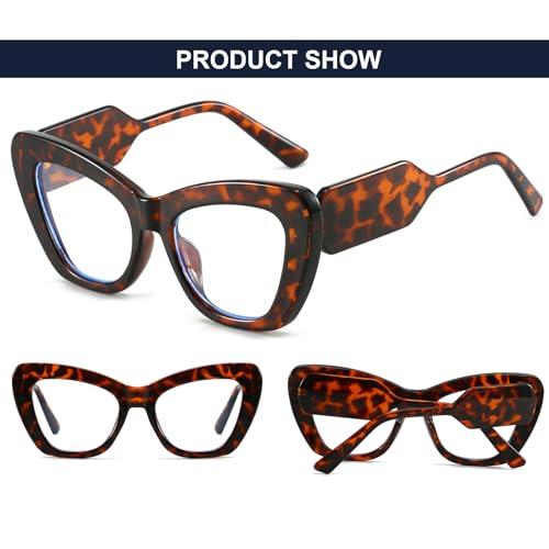 Image of Mirkcittle Oversized Blue Light Blocking Glasses for Women Men Trendy Cat Eye Fake Computer Gaming Eyeglasses