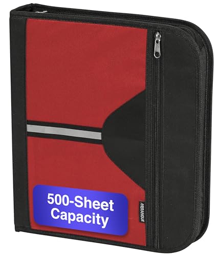 Merangue 1-½” O-Ring Zipper Binder, Polyester Binding Organizer, Stationery Binder with Front and Interior Pockets, School and Office Supplies, 500-Sheet Capacity, Assorted Colors image 1
