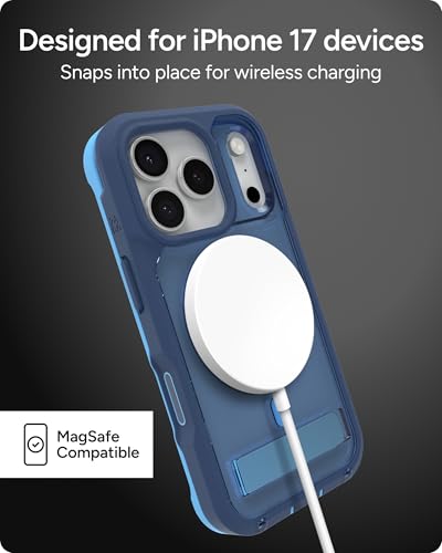 Image of ZAGG Rainier Case with Kickstand for iPhone 17 Pro - Blue Cobalt Horizon, Graphene 22ft (7m) Drop Protection, Lanyard Attach Points, MagSafe, Wireless Charging Compatible, 2-Piece Design, Phone Case