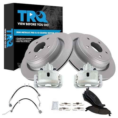 Image of TRQ Rear Brake Pad & Rotor Kit Semi-Metallic Premium G-Coated Compatible with 2009-2010 Dodge Ram 1500