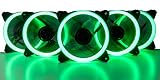 Empowered PC Mantis 5-Pack Green Halo Ring 120mm LED Desktop Computer Case Fan - High Airflow 45 CFM - CPU Cooler, Radiator Fan with Anti-Vibration Pads, 3 and 4 pin Connectors