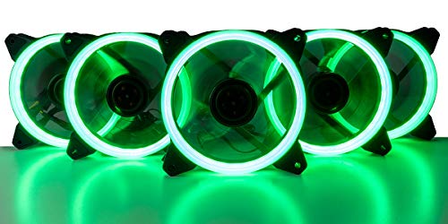 Empowered PC Mantis 7-Pack Green Halo Ring 120mm LED Desktop Computer Case Fan - High Airflow 45 CFM - CPU Cooler, Radiator Fan with Anti-Vibration Pads, 3 and 4 pin Connectors