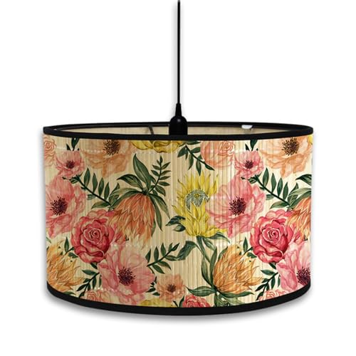 Morbuy Flowers Pattern Bamboo Lampshade for Table Lamp,Vintage Style Diameter 30cm Wooden Bedside Light Lampshade Light Shades Wall Light Lamp Shades for Bedside Lamp Floor Lamp (Peony Flowers)