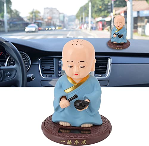 Image of AUGEN Small Buddhist Monk Solar Ornaments, Automatic Nodding Lucky Meaning Light Energy Sensing Eco Friendly Solar Buddhist Monk Statue Decoration for Home Car Dashboard (Pack of 1)(C, Blue)