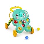 Bright Starts Stroll 'n Roll 2-in-1-Ball Push Walker – Includes 3 Toy Balls, Elephant with 70+ Songs & Sounds, 7 Activities - Ball Drop, Piano, Spinner, Flip Book & More