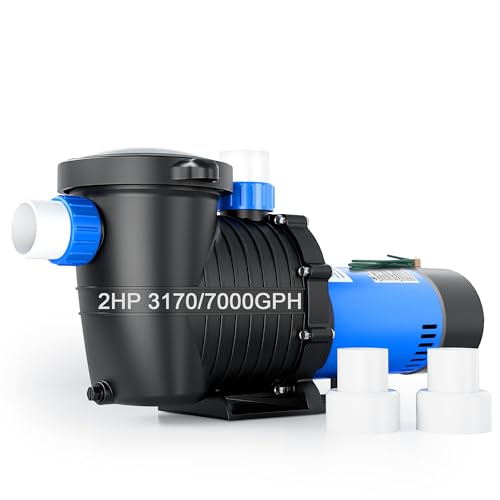 In/Above Ground Pool Pump, Self Primming Pool Pump 1.5' & 2' NPT Inlet Connectors, 2HP 3170/7000GPH Dual Speed 230V