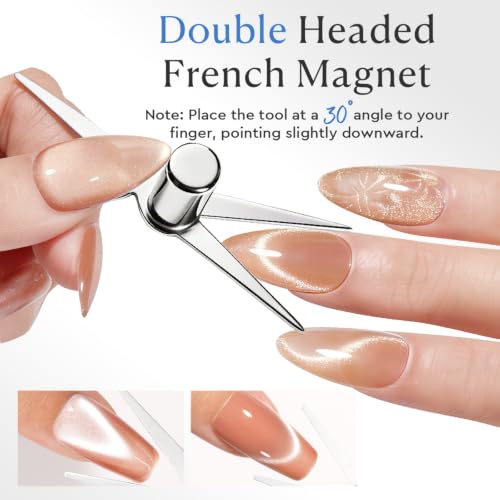 Image of AZUREBEAUTY Cat Eye Magnet Set, Heart Rabbit French Cat Eye Gel Nail Tool Kit, 3-in-1 Wooden Cylinder Magnet Pen, Creates Stripes, Black Hole, Flower&Glassy Moon Effects for DIY & Salon Use