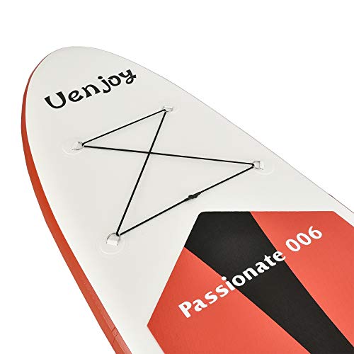 Uenjoy 11\' Inflatable Stand Up Paddle Board (6 Inches Thick) Non-Slip Deck Adjustable Paddle Backpack,Pump, Repairing kit, Red