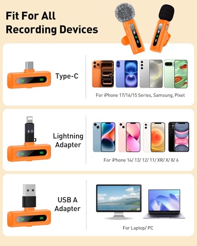 Image of USB C Lavalier Microphone Wireless Mini Mic for Type-C Android Phone /Tablet /PC Video Recording Clip-on Mics with Rotatable Clip&Denoise Recording, Ideal for Vlog Youtube Content Creator, Orange