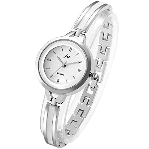 JewelryWe Reloj para Mujer, Reloj de Pulsera de Cuarzo con Esfera de Números Romanos y Diamantes de Imitación Redondos a la Moda, Plateado JewelryWe Reloj para Mujer, Reloj de Pulsera de Cuarzo con Esfera de Números Romanos y Diamantes de Imitación Redondos a la Moda, Plateado