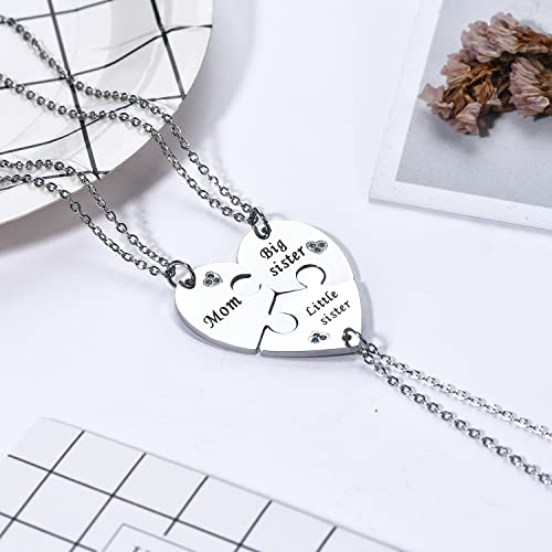 Yonhon Mother Big Sister Little Sister Necklace for 3, Mother Daughter Keychain for 34