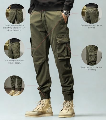 Image of L'MONTE Imported Cargo Joggers for Men | Cotton Cargo Pants for Men | Slim Fit Casual Jogger Pants | Elastic Waist Stretch Trousers