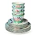 Flora 16-Piece Dinnerware Set, Service for 4 – Includes Dinner Plates, Dessert Plates, Pedestal Mugs, and Pedestal Ice Cream Bowls with Vibrant Nature-Inspired Floral Designs