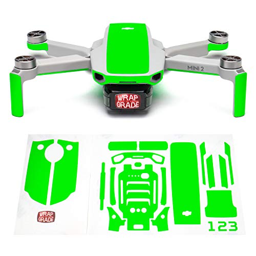 Wrapgrade Skin Ensemble d'autocollants Compatible avec DJI Mini 2 | Couleur d'accent (Neon Green)