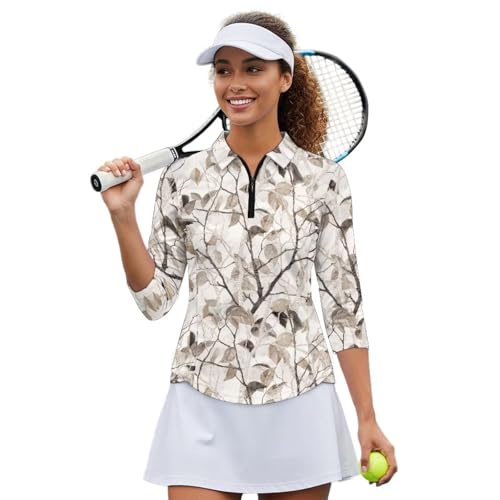 YEXIATODO Women 3/4 Sleeve Golf Shirts 1/4 Zipper Athletic Polo Shirt Golf Outfits Moisture Wicking Tennis Tops, S-2XL