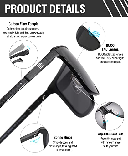 DUCO Trendy Square Sunglasses for Men Women Flat Top Shield Shades Oversized Carbon Fiber Polarized Sun Glasses DC82093