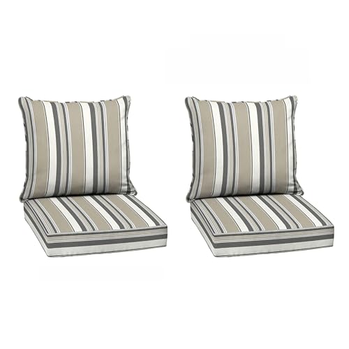 Image of Arden earthFIBER Outdoor Deep Seat Cushion Set, 2-Pack, 24 in x 24 in, Weather-Proof, Rain-Proof, Fade Resistant Patio Cushion for Chair, Sofa, and Couch Taupe Grey Boardwalk Stripe