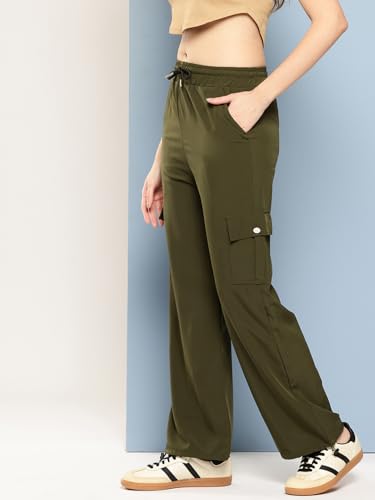 Image of Aarika Womens Casual Wear Black Colour Solid Crep Cargo Pant