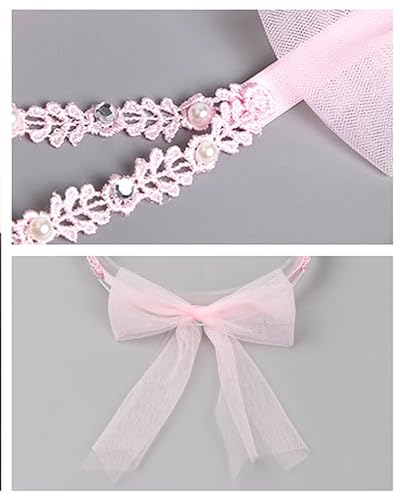 Baby Girl White Flower Christening Headbands Toddler Elastic Soft Lace Baptism Hairband Floral Pearl Newborn Infant Hair Accessories for Birthday Party (pink, Standard size)4