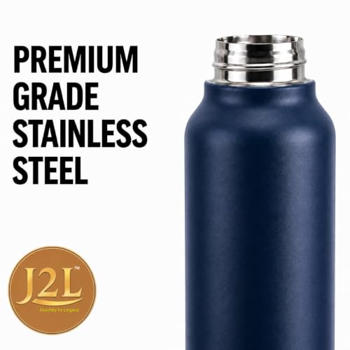 Image of J2L Stainless Steel Water Bottle 1 Litre | 1000 ML Steel Water Bottle | Leakproof Water Bottle for Adults, Office, School & Gym | Durable Reusable Water Bottle | Steel Water Bottle Navy Blue