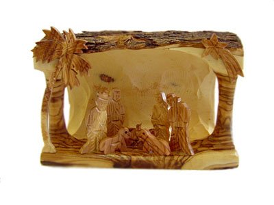 Olive Wood Bethlehem cave nativity-large (14 cm "hx7.5 W)