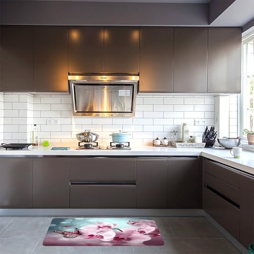 Alfombra de cocina cómoda y suave con estampado colorido de orquídeas 5