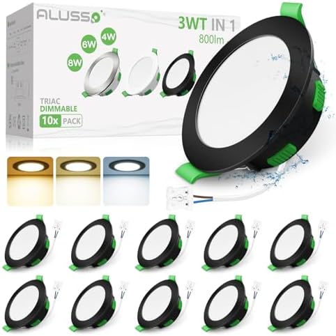 ALUSSO 3WT&3CCT LED Downlights Ceiling Dimmable IP44 Cutout 68-78MM 10 Pack