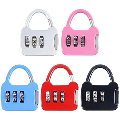 5 Pieces Combination Padlock Codes, 3 Digit Combination Lock, Luggage Lock, Anti Theft Locker Combination Padlock with Alloy Body, for Gym, Travel Bag, Suit Case (Black, White, Red, Pink, Blue) Cover