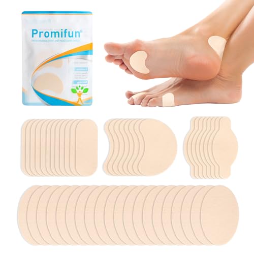 Promifun Moleskin Strips with Adhesive Blister Prevention Pads Mole Skin Tape Stickers for Feet Heel Shoes Padding,48 Sheets of 4 Shapes (96 Pieces Total)