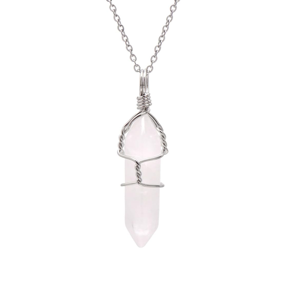 Mineral Stone Point Wire Wrapped Healing Crystal Pendant Necklace for Women Man