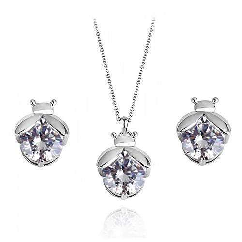 Preisvergleich Produktbild Marienkäfer Weiß Österreichische Zirkonia Kristalle Schmuck-Set Halskette Anhänger 45 cm Ohrstecker 18 kt Weiß Vergoldet für Damen