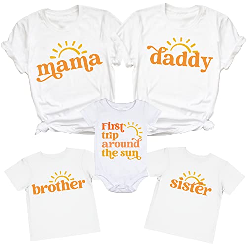 First Trip Around The Sun Birthday Shirt, Space Theme One Birthday Baby Infant Toddler T-Shirt, Boy Girl 1st Birthday Shirts Family Matching Outfits