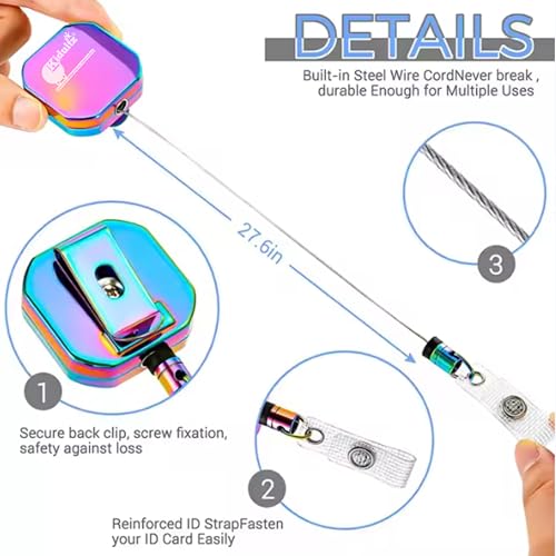 Image of Heavy Duty Metal Zinc Alloy I'd Card Retractable Black Stylish Badge yoyo Reel, Key Chain Holder Belt Clip Pull Cord with 27.5 inch Steel Cable (Multicolour)