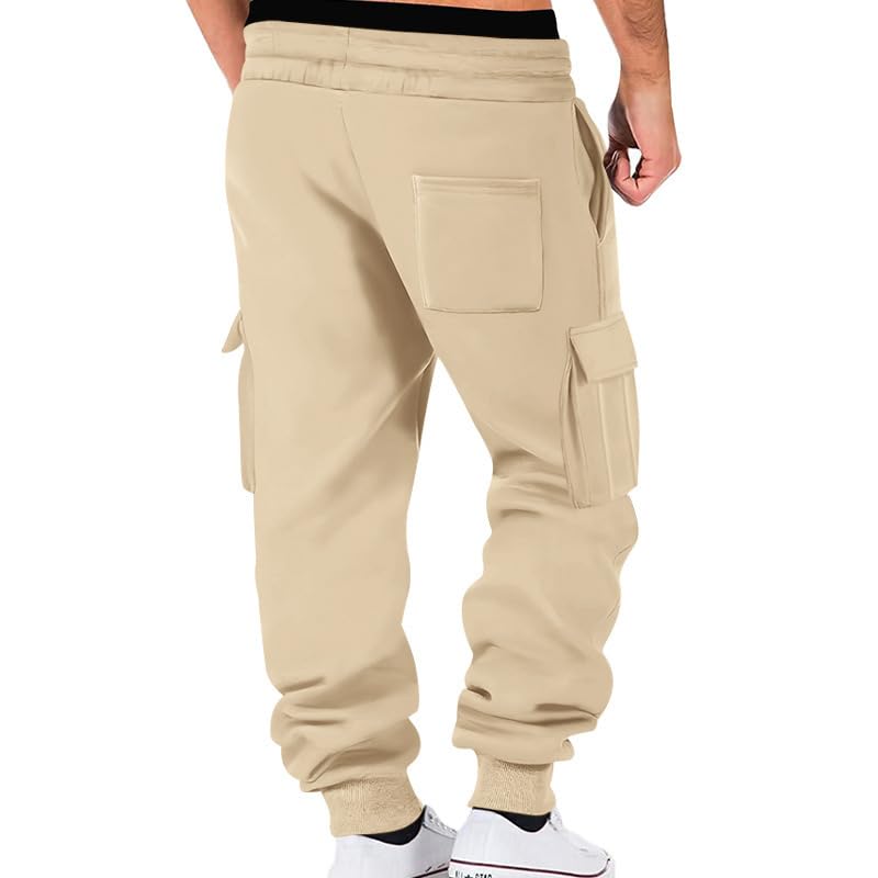 Men Fleece Active Pants Multi-Pocket Drawstring Tapered Sweatpants Autumn/Winter Casual Workwear Pants2
