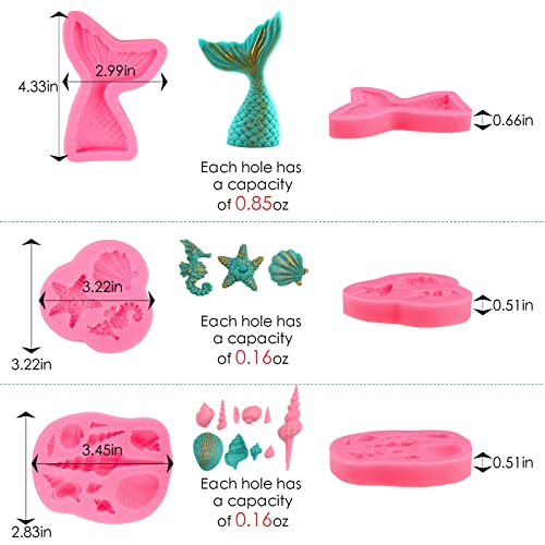 Sakolla Mermaid Theme Silicone Fondant Mold - Mermaid Tail Seashell Starfish Hippocampus Conch Silicone Mold For Under The Sea Cake Decoration, Gum Paste, Polymer Clay, Cupcake Decor, Sugar Craft #TOP1