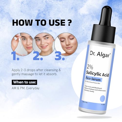 Image of Dr. Algar Anti-Acne 2% Salicylic Acid Face Serum for All Skin Types 30 ml | Reduces Blackheads,Oiliness, Excess Oil & Bumpy Texture | BHA Based Exfoliant